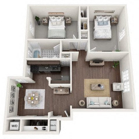 a 3d drawing of a bedroom